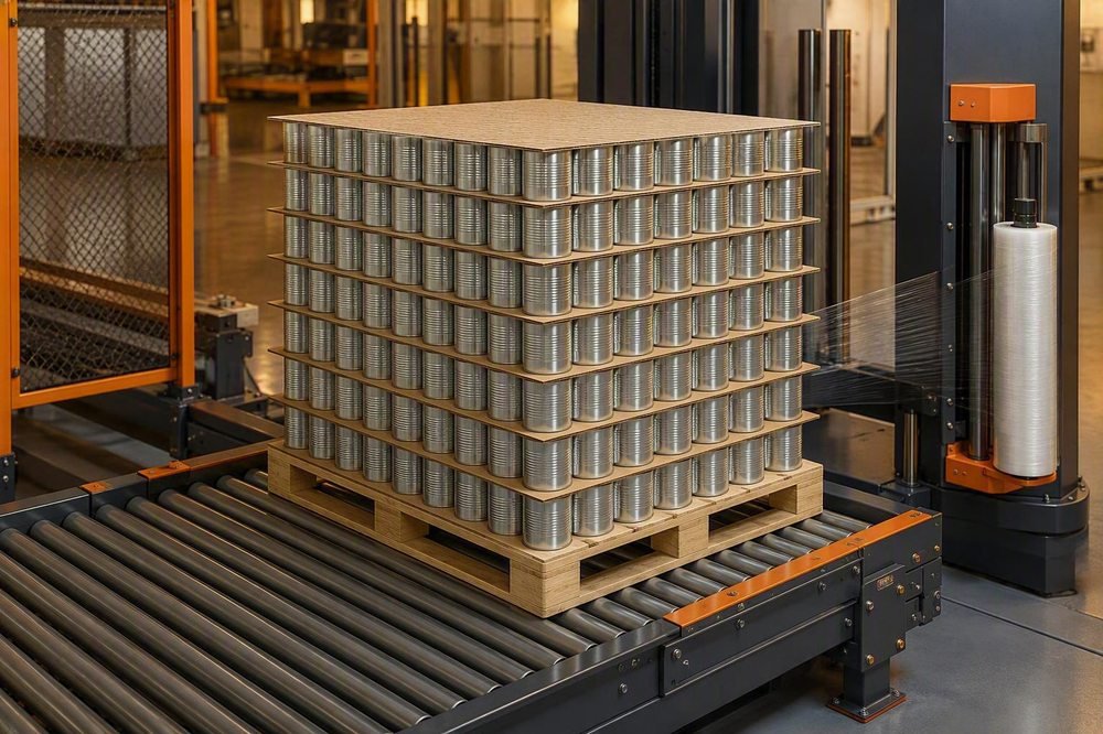 Finished pallet with interlayers, ready for wrapping