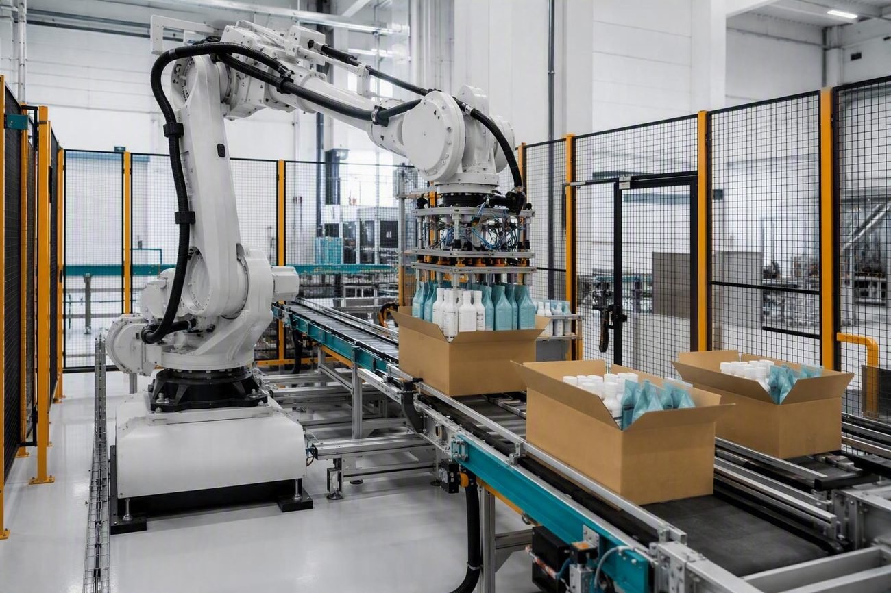 Industrial robot case packing cell